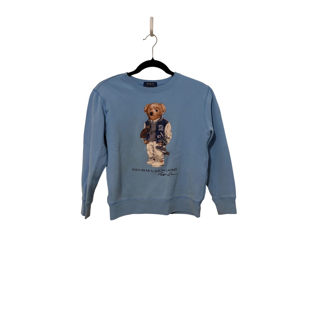 Polo Ralph Lauren Kids Blue Polo Bear Varsity Fleece Sweatshirt Size M 10-12